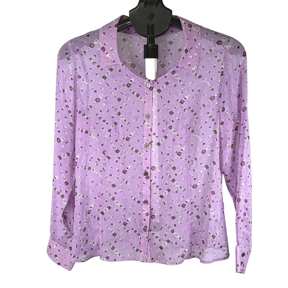 Vintage Pendleton Petite Women 6P Purple Floral 100% Silk Chiffon‎  Blouse